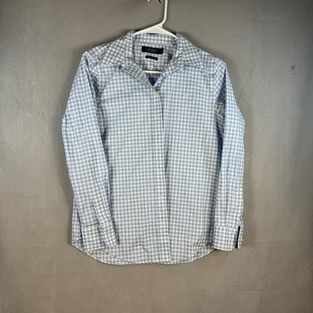 Lauren Ralph Lauren Gingham Shirt Blue White Stretch Non Iron PM M